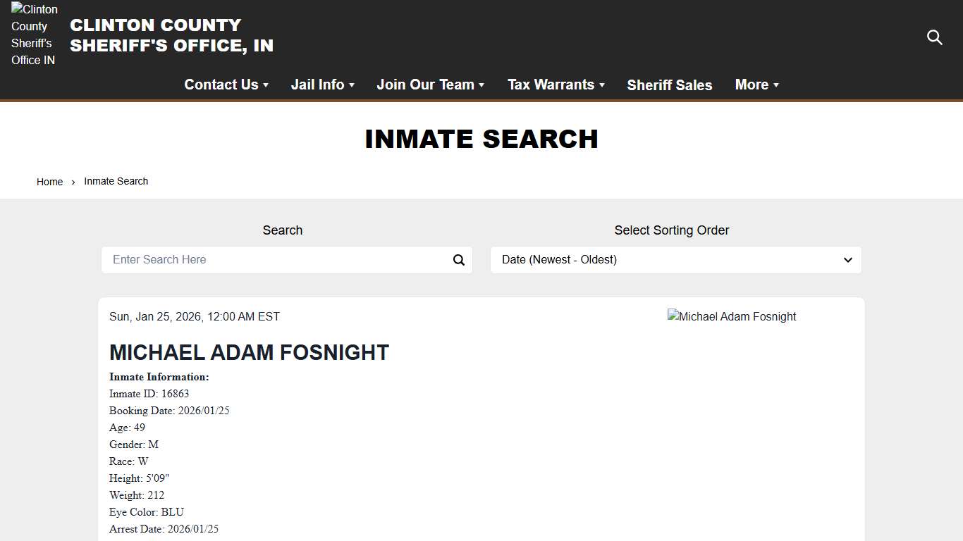 Inmate Search Clinton County Sheriff’s Office IN